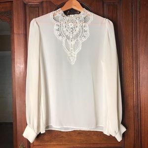 Vintage Cream Long Sleeved Blouse